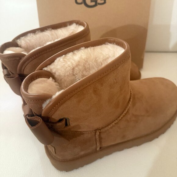 NIB UGGS AUSTRALIA UGG ULTRA MINI BAILEY LEATHER BOOTS SIZE 8 CHESTNUT - Picture 5 of 9